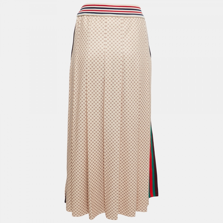 Pre Owned Gucci Beige GG Monogram Jersey Pleated Maxi Skirt L