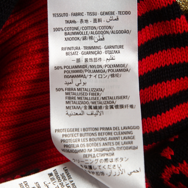 Pre Owned Gucci Red/Black GG Monogram Patterned Knit Sweater L