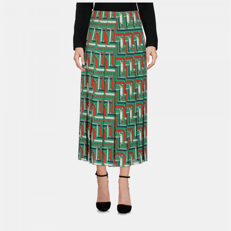 Green chain print midi skirt 2025