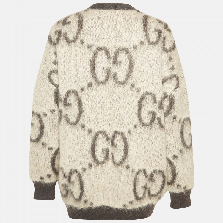 Gucci White/Grey GG Intarsia Mohair Reversible Cardigan M Gucci | TLC