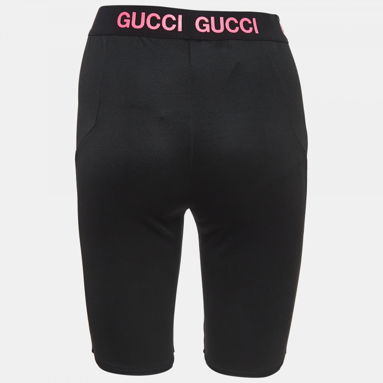 Pre Owned Gucci Black Logo Print Jersey Biker Shorts S