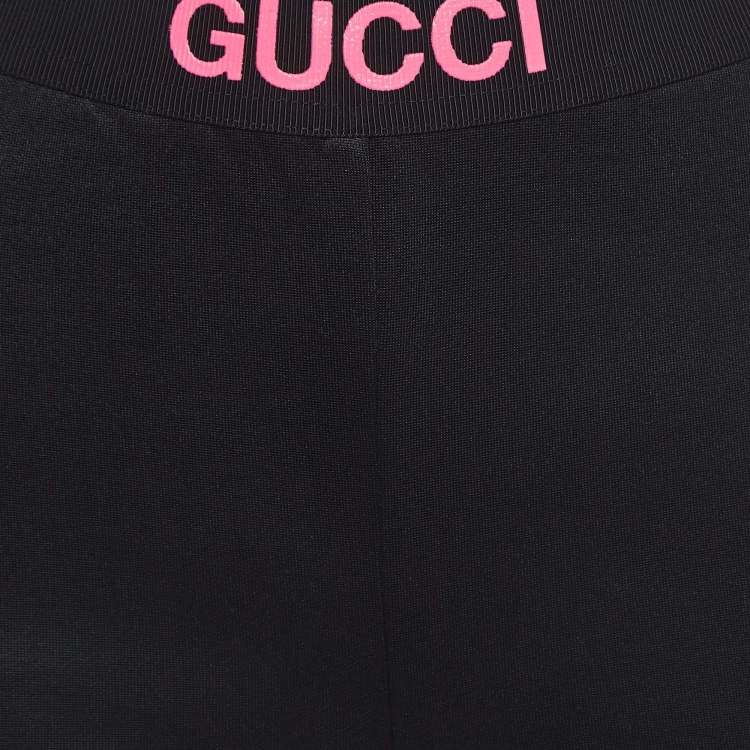 Pre Owned Gucci Black Logo Print Jersey Biker Shorts S