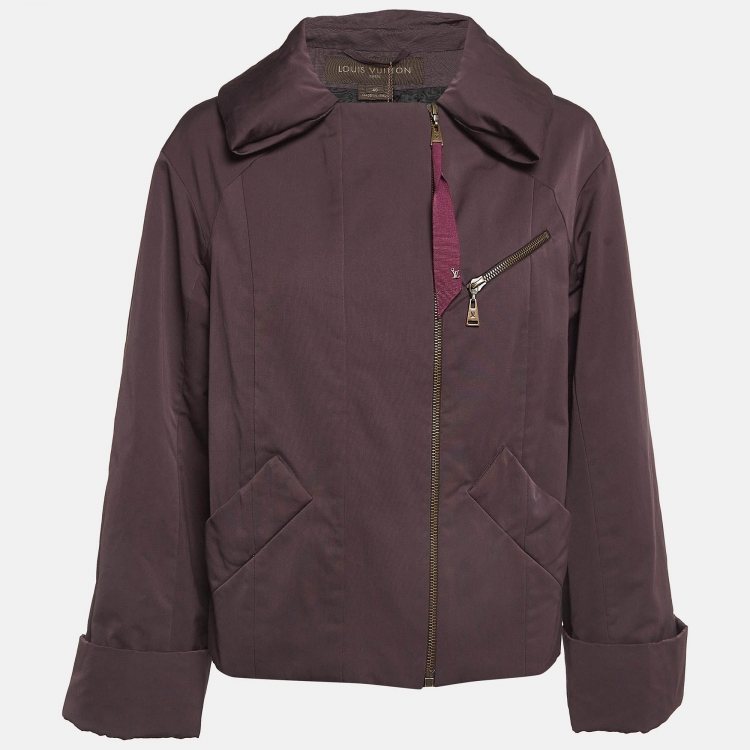 Pre Owned Louis Vuitton Dark Purple Synthetic Zip Front Coat S