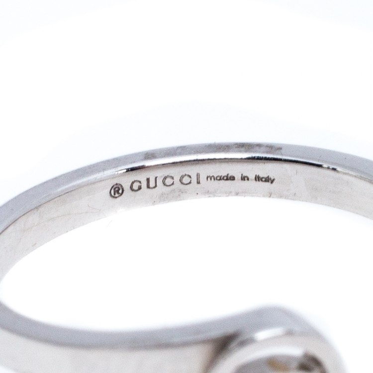 Pre Owned Gucci Running G 18K White Gold Ring Size 50.5