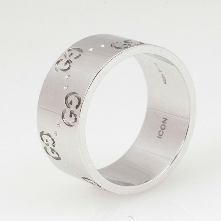 Pre Owned Gucci Icon White Gold Band Ring Size 52