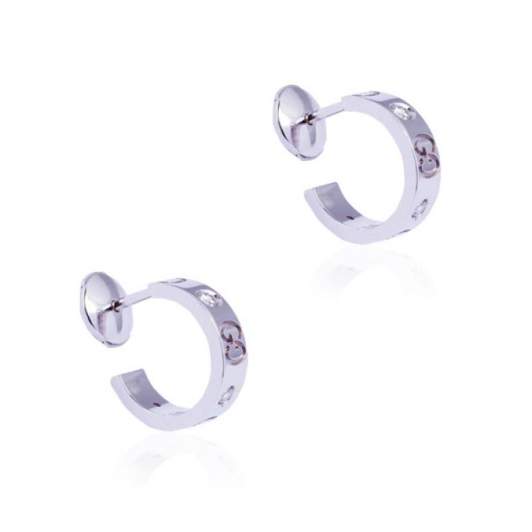 Gucci 18 K White Gold Diamonds Icon Small Hoops Earrings Gucci | TLC