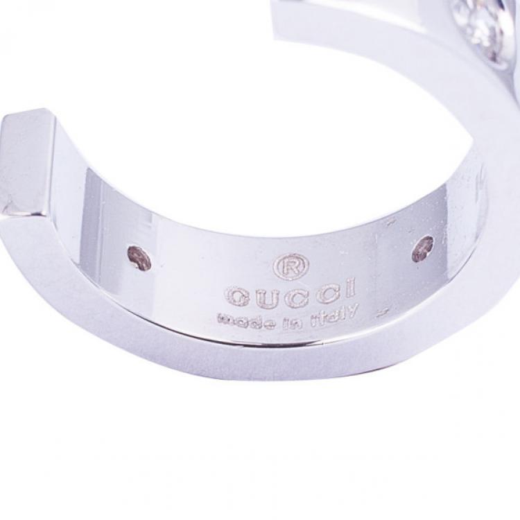 Pre Owned Gucci 18 K White Gold Diamonds Icon Small Hoops Earrings 