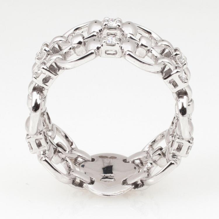 مملوكة مسبقًا Gucci Horsebit White Gold Diamond Double Band Ring Size 55