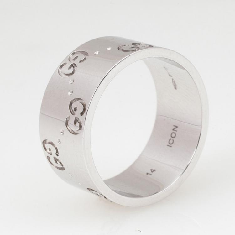 Pre Owned Gucci Icon White Gold Band Ring Size 54
