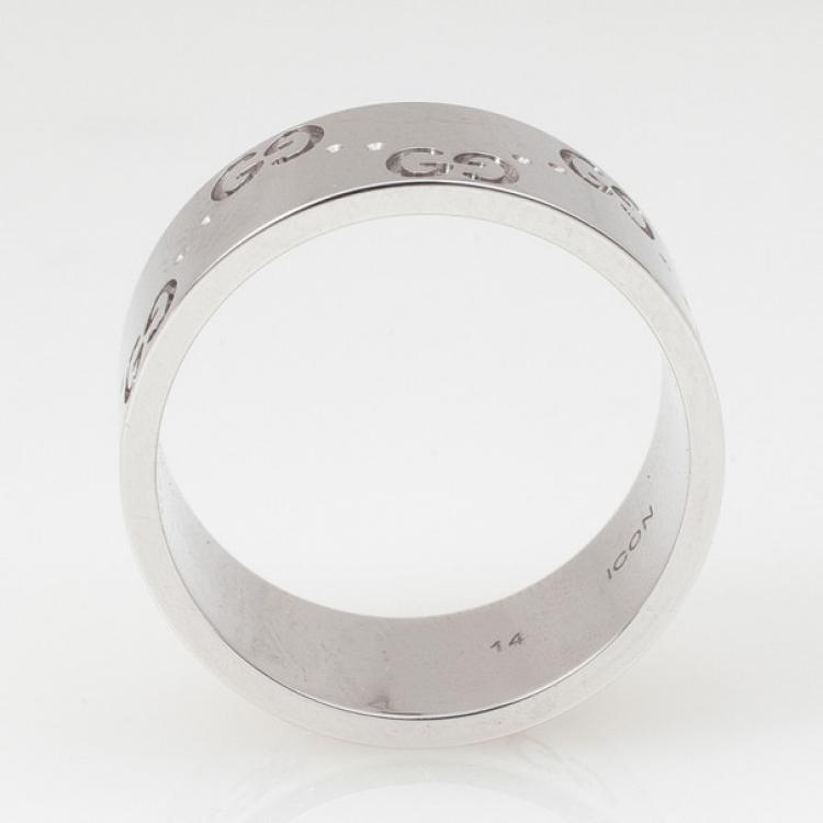 Pre Owned Gucci Icon White Gold Band Ring Size 54