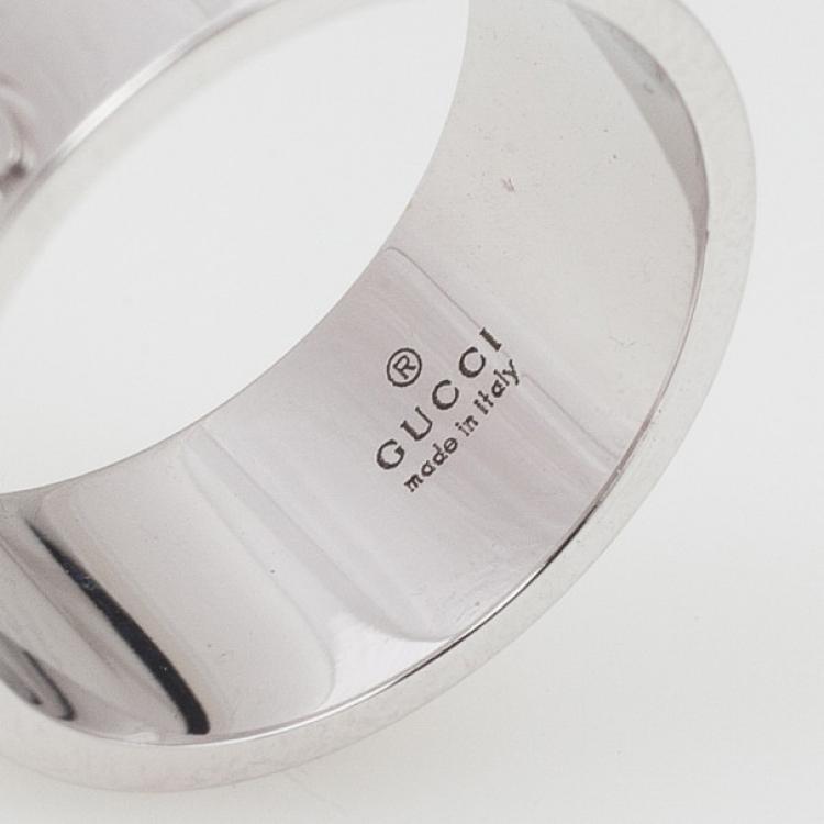 Pre Owned Gucci Icon White Gold Band Ring Size 54