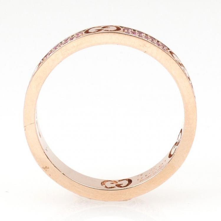 Pre Owned Gucci Stardust Pink Sapphires Rose Gold Thin Band Ring Size 53