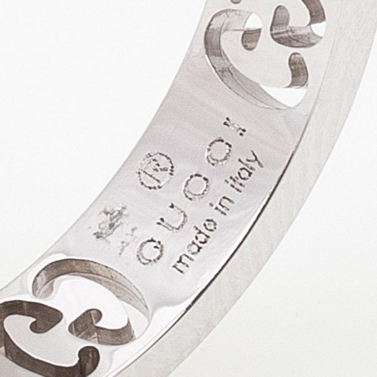 Pre Owned Gucci Stardust Diamond White Gold Thin Band Ring Size 53