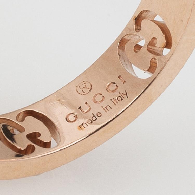 Pre Owned Gucci Stardust Pink Sapphires Rose Gold Thin Band Ring Size 53