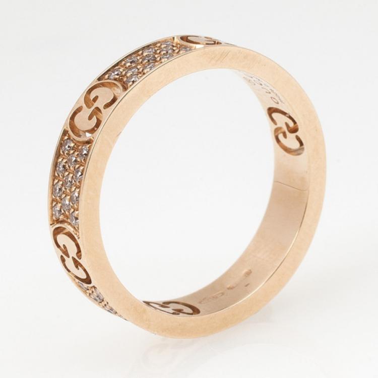 Pre Owned Gucci Stardust Diamond Yellow Gold Thin Band Ring Size 52