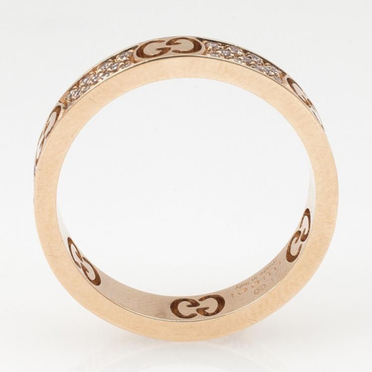 Pre Owned Gucci Stardust Diamond Yellow Gold Thin Band Ring Size 52