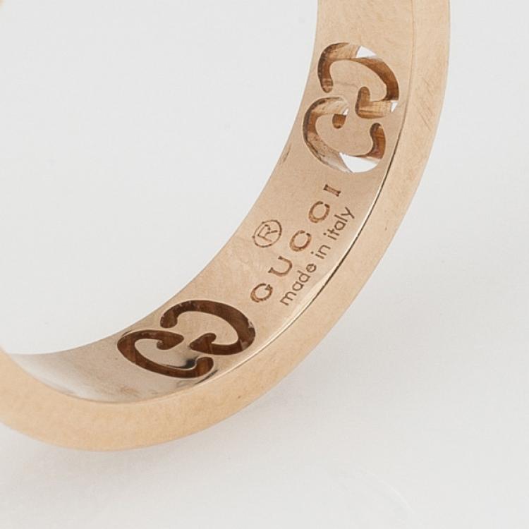 Pre Owned Gucci Stardust Diamond Yellow Gold Thin Band Ring Size 52