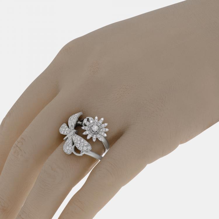 Pre Owned Gucci Flora 18K White Gold Diamond Approx. 1.00ct. tw. Statement Ring Sz. 6