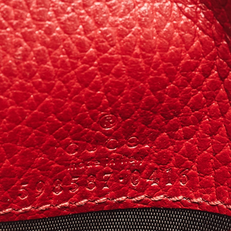 Pre Owned Gucci Red Leather GG Marmont Trifold Compact Wallet