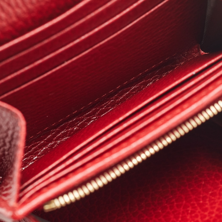 Pre Owned Gucci Red Leather GG Marmont Trifold Compact Wallet