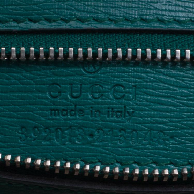 Pre Owned Gucci Green Floral Print Leather Bamboo Daily Top Handle Bag