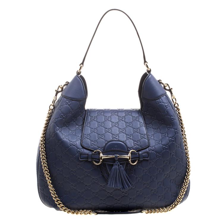 Gucci Guccissima Emily Horsebit Hobo in Blue