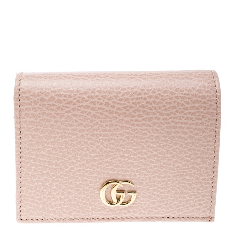 Pre Owned Gucci Pink Leather Double G Card Case