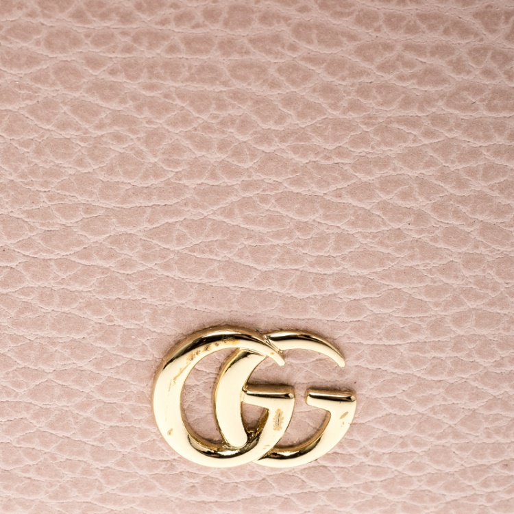 Pre Owned Gucci Pink Leather Double G Card Case