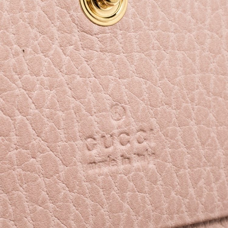 Pre Owned Gucci Pink Leather Double G Card Case