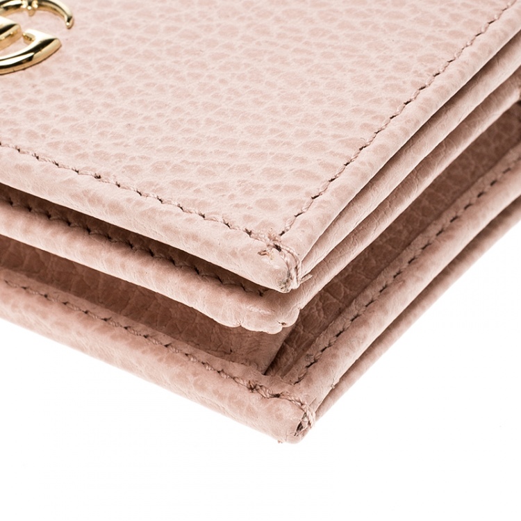 Pre Owned Gucci Pink Leather Double G Card Case