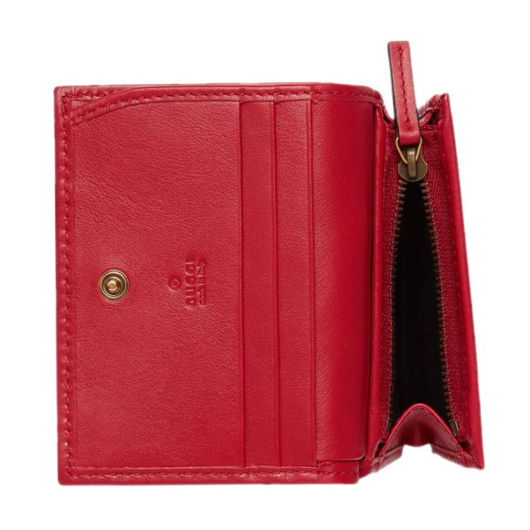 Pre Owned Gucci Red Quilted Leather GG Marmont Card Case