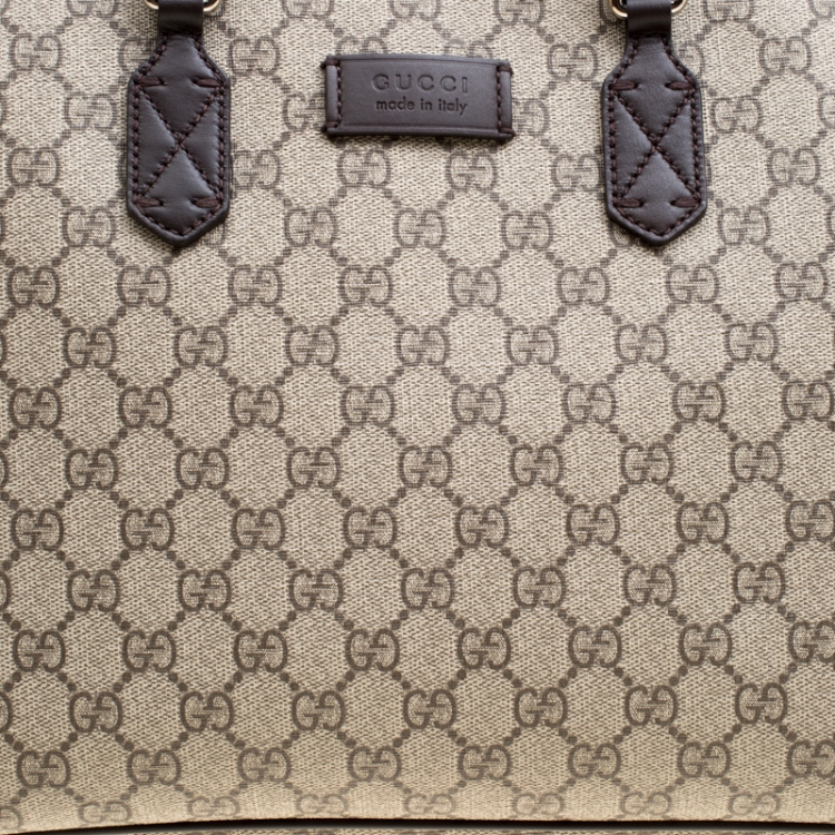Pre Owned Gucci Beige/Brown GG Supreme Canvas and Leather Top Handle Bag