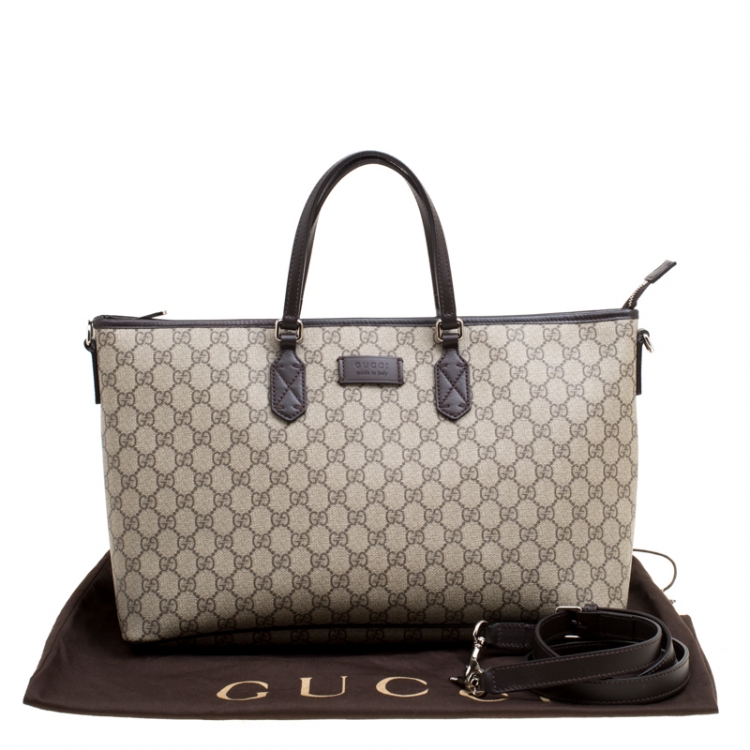 Pre Owned Gucci Beige/Brown GG Supreme Canvas and Leather Top Handle Bag