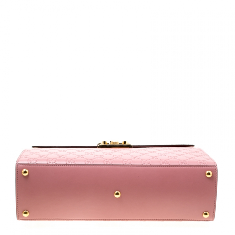 Pre Owned Gucci Pink Guccissima Leather Medium Padlock Top Handle Bag
