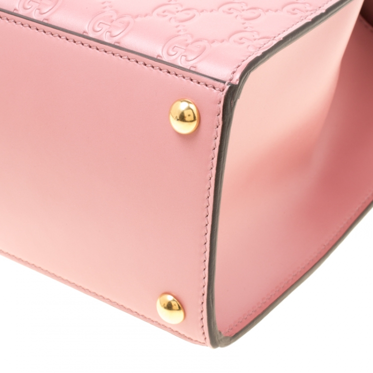 Pre Owned Gucci Pink Guccissima Leather Medium Padlock Top Handle Bag