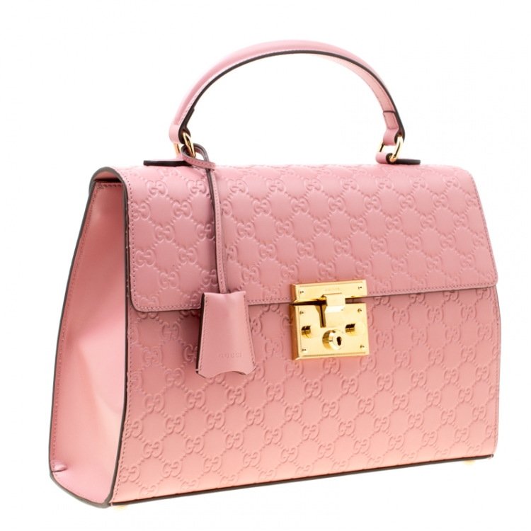 Pre Owned Gucci Pink Guccissima Leather Medium Padlock Top Handle Bag