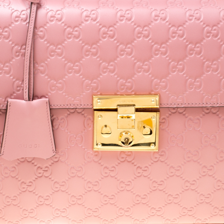 Pre Owned Gucci Pink Guccissima Leather Medium Padlock Top Handle Bag