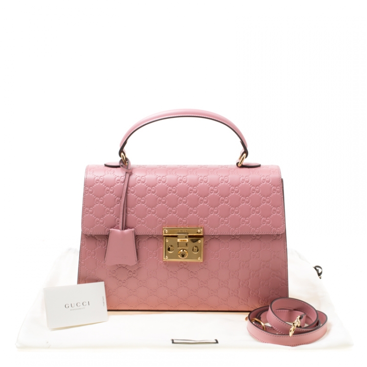 Pre Owned Gucci Pink Guccissima Leather Medium Padlock Top Handle Bag
