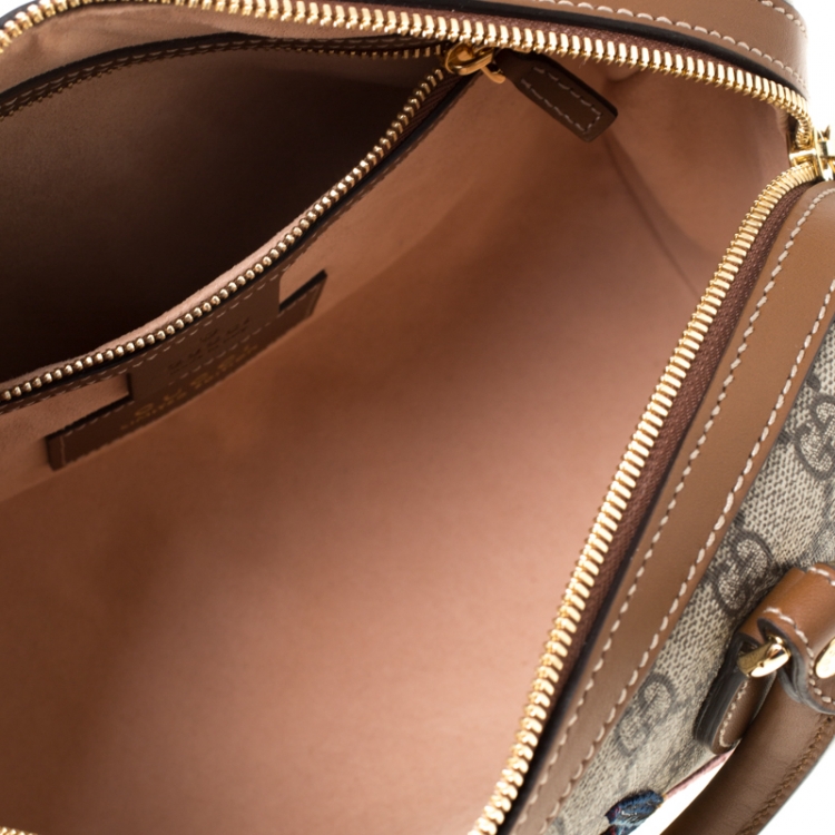 Pre Owned Gucci Beige/Brown GG Supreme Canvas Limited Edition Bird Boston Bag