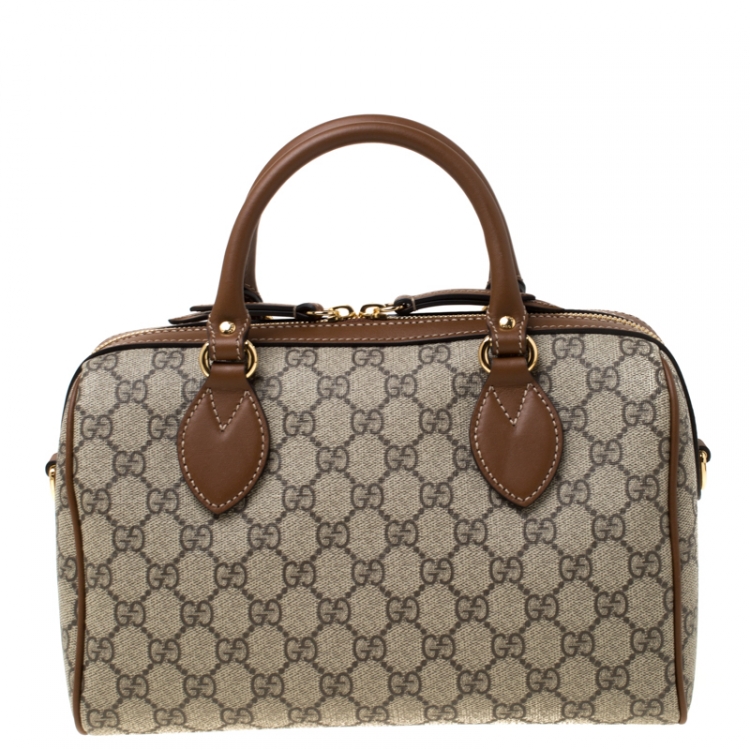 Pre Owned Gucci Beige/Brown GG Supreme Canvas Limited Edition Bird Boston Bag