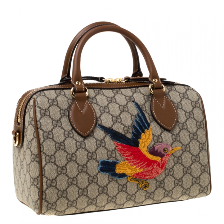 Pre Owned Gucci Beige/Brown GG Supreme Canvas Limited Edition Bird Boston Bag