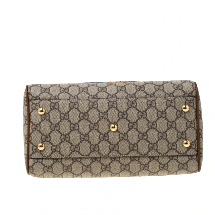 Pre Owned Gucci Beige/Brown GG Supreme Canvas Limited Edition Bird Boston Bag