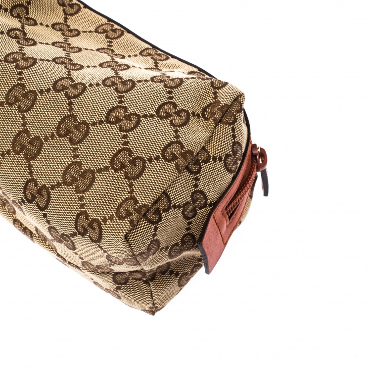 Pre Owned Gucci Beige/Orange GG Canvas Cosmetic Pouch