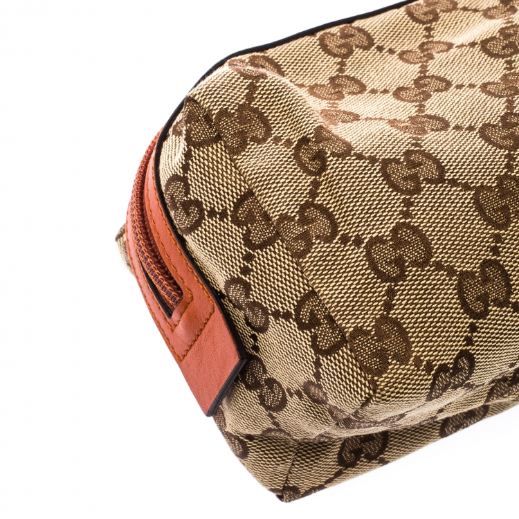 Pre Owned Gucci Beige/Orange GG Canvas Cosmetic Pouch