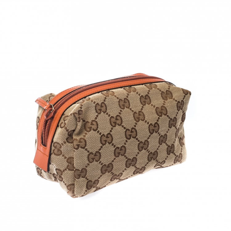 Pre Owned Gucci Beige/Orange GG Canvas Cosmetic Pouch