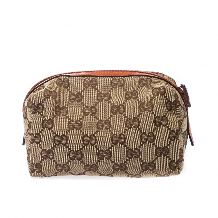 Pre Owned Gucci Beige/Orange GG Canvas Cosmetic Pouch