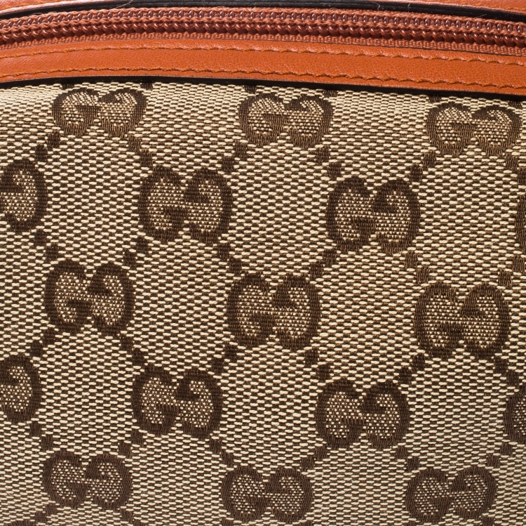Pre Owned Gucci Beige/Orange GG Canvas Cosmetic Pouch