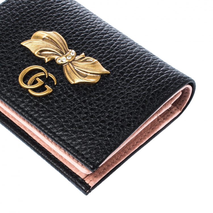 Gucci Black Leather GG Marmont Bow Card 
