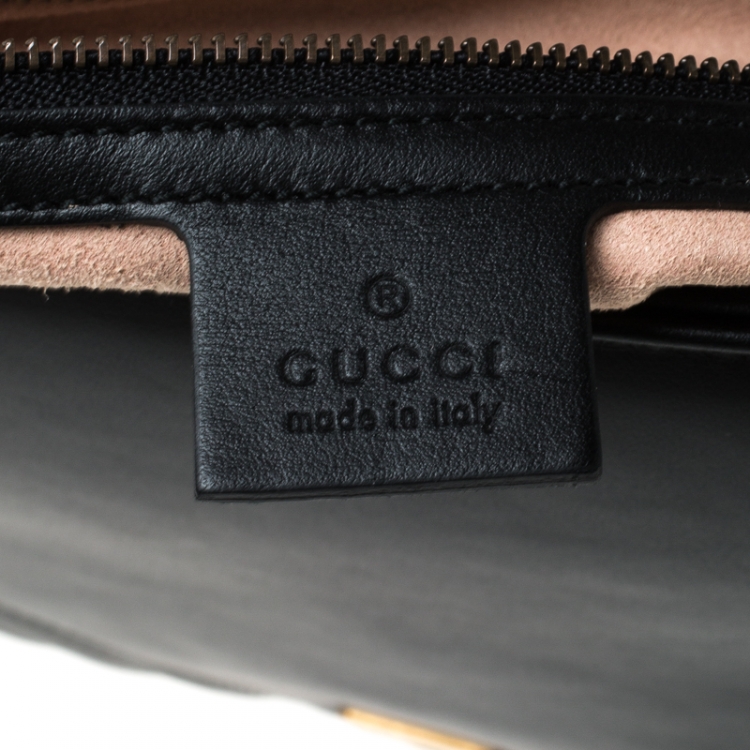Pre Owned Gucci Black Leather Medium GG Marmont Top Handle Bag