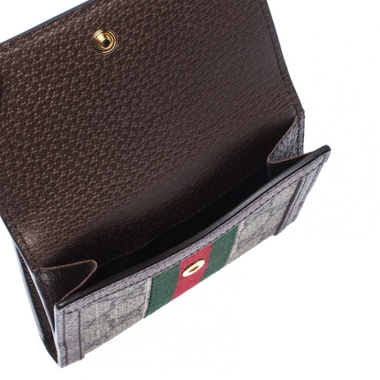 Pre Owned Gucci Brown GG Supreme Canvas and Leather Ophidia GG French Flap Wallet